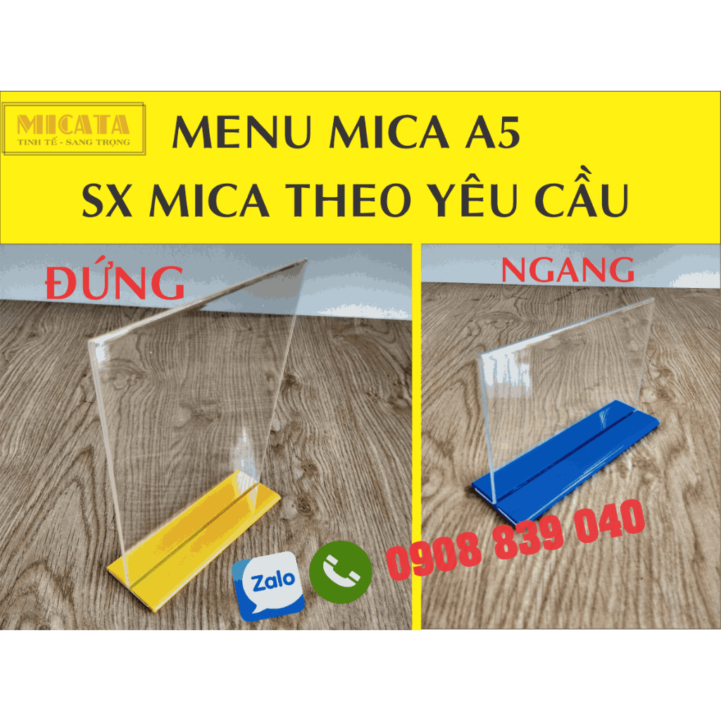 MENU MICA A5 15X21 CM ĐỨNG VÀ NGANG