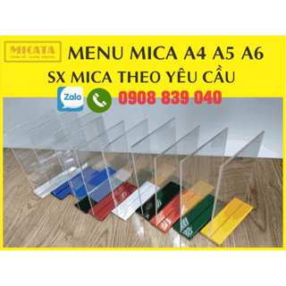 Menu mica  A4 -A5 - A6 - 20X10CM T 2 MẶT  Standee mica